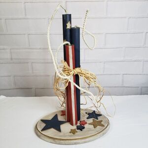 Primitive Farmhouse July 4th Americana Red White Blue Wooden Decor Firecrackers